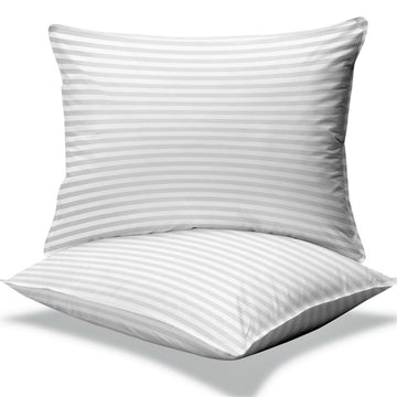 2-Pack Cotton Stripe Plush Bed Pillows | Lux Decor Collection