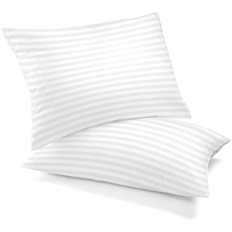 2-Pack Cotton Stripe Plush Bed Pillows | Lux Decor Collection