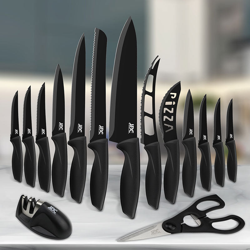 15 PCS Kitchen Knife Set with Scissor and Sharpener, Stainless Steel