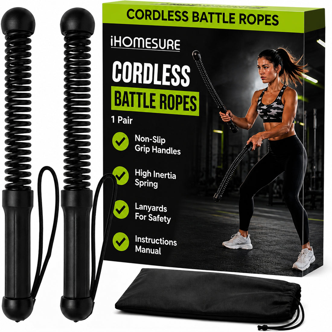 Ropeless Battle Ropes with Weighted Handles – Portable Low-Impact HIIT & Fat-Burning Fitness Trainer
