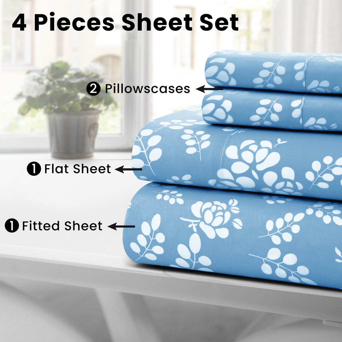 4-Piece Floral Design Bed Sheet Set