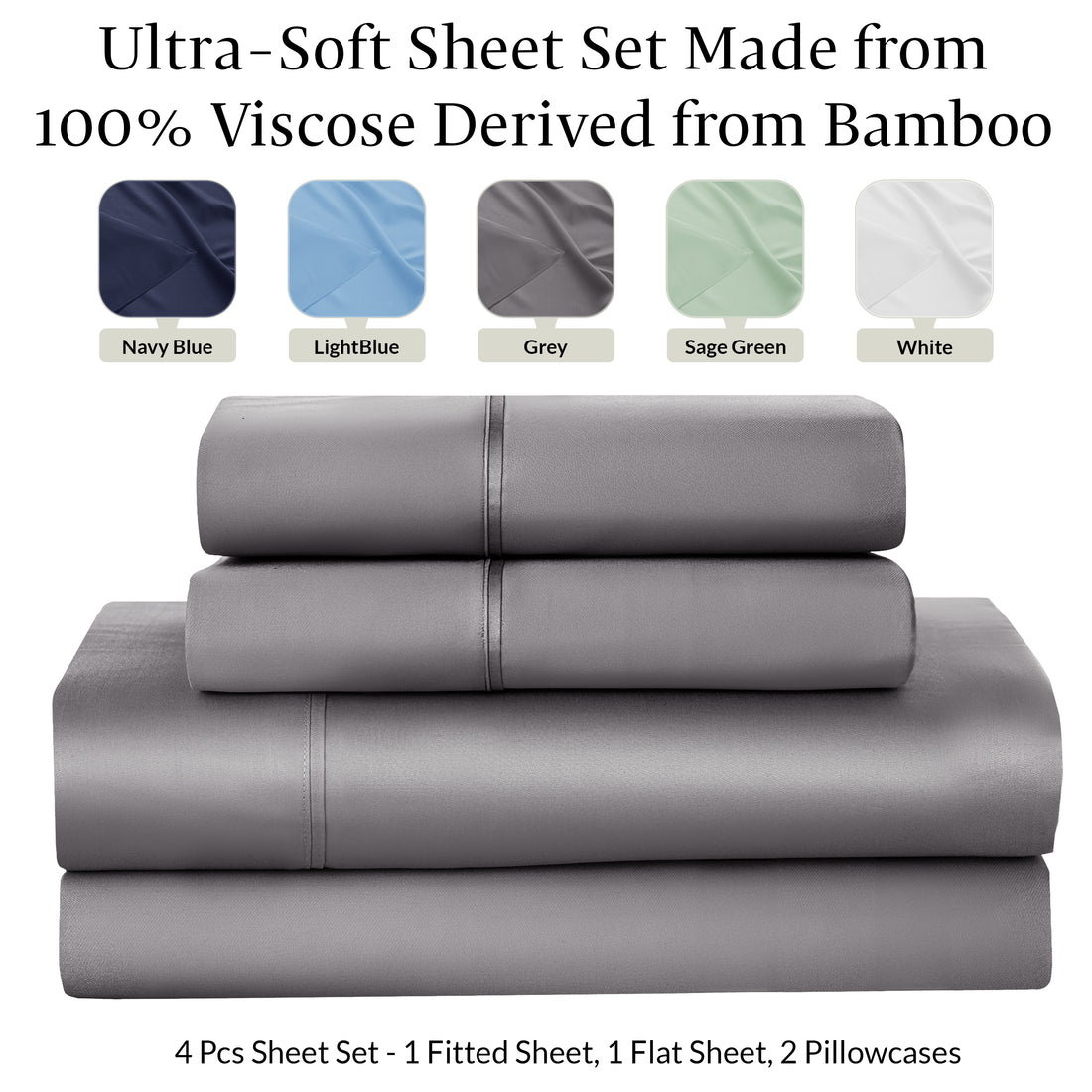 4-Piece 100% Organic Viscose from Bamboo Sheets Set