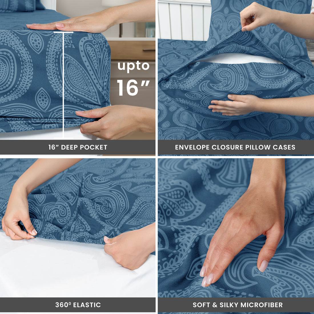 4-Piece Paisley Print Deep Pocket Bed Sheets Set