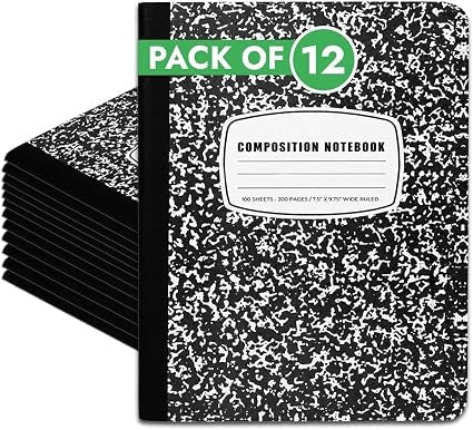 Marble Composition Notebook – Wide Ruled, 100 Sheets, 9.75" x 7.5" with Durable Sewn Binding