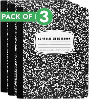 Marble Composition Notebook – Wide Ruled, 100 Sheets, 9.75" x 7.5" with Durable Sewn Binding