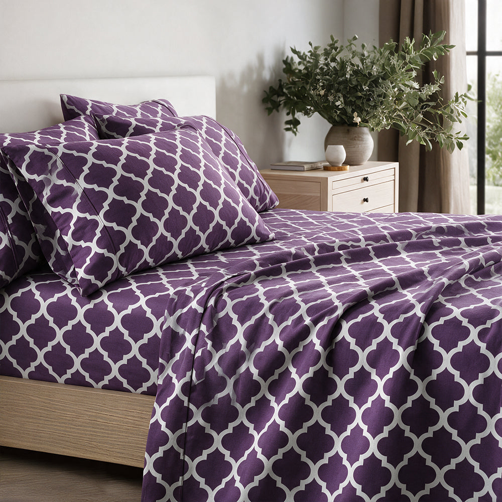 4-Piece Quatrefoil Pattern Sheet Set – Deep Pocket, Elegant & Comfortable